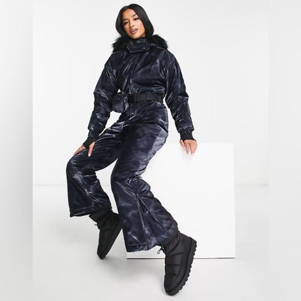 ASOS 4505 Petite Ski Snow Suit with Fanny Pack and Fur Hood